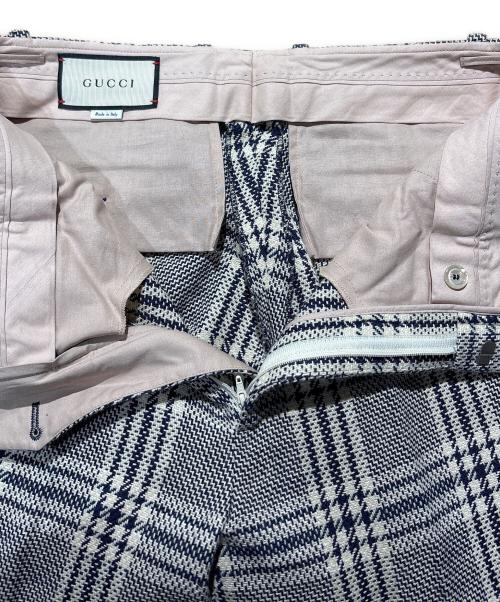 GUCCI（グッチ）GUCCI (グッチ) リネン混ウールチェックパンツ ネイビー×ホワイト サイズ:44の古着・服飾アイテム