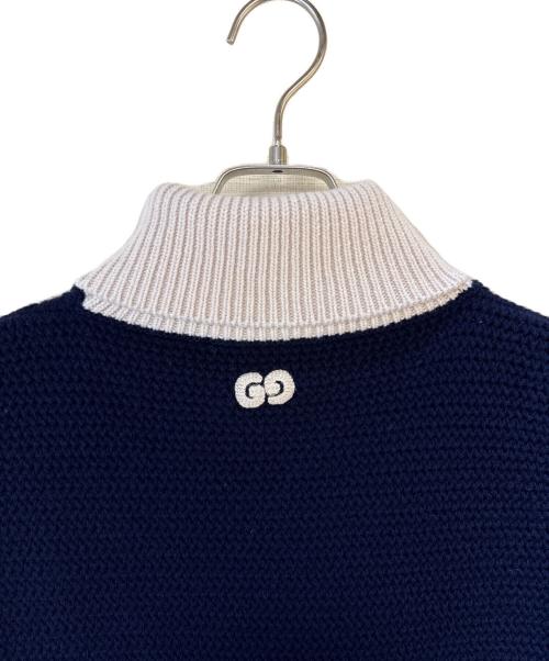 GUCCI（グッチ）GUCCI (グッチ) フラワーエンブロイダリーブローチ付ニットワンピース ネイビー サイズ:Mの古着・服飾アイテム