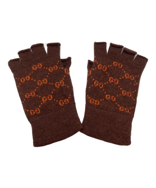 GUCCI（グッチ）GUCCI (グッチ) フィンガーレスニットグローブ ブラウン×オレンジ サイズ:Mの古着・服飾アイテム