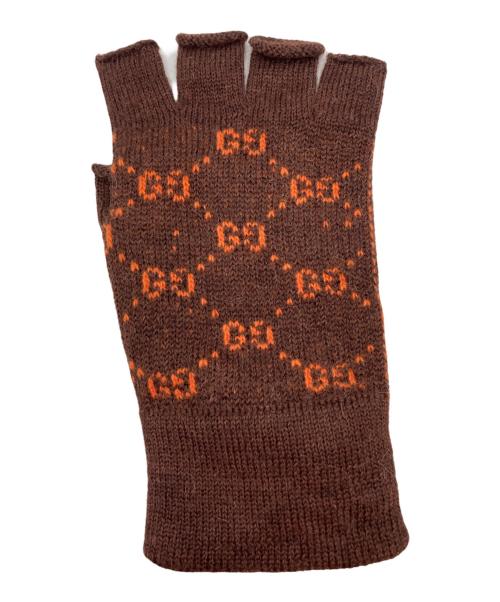 GUCCI（グッチ）GUCCI (グッチ) フィンガーレスニットグローブ ブラウン×オレンジ サイズ:Mの古着・服飾アイテム