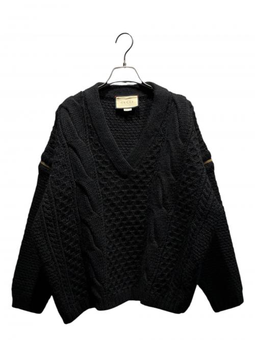 GUCCI（グッチ）GUCCI (グッチ) デタッチャブルスリーブケーブルニット ブラック サイズ:Mの古着・服飾アイテム