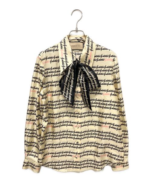 GUCCI（グッチ）GUCCI (グッチ) Gucci Script Print Silk Shirt アイボリー サイズ:40の古着・服飾アイテム
