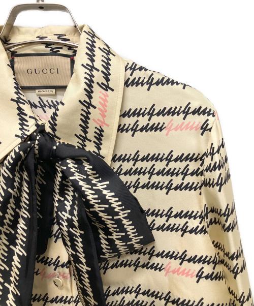 GUCCI（グッチ）GUCCI (グッチ) Gucci Script Print Silk Shirt アイボリー サイズ:40の古着・服飾アイテム