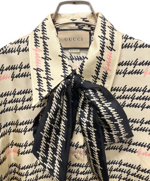 GUCCI（グッチ）GUCCI (グッチ) Gucci Script Print Silk Shirt アイボリー サイズ:40の古着・服飾アイテム