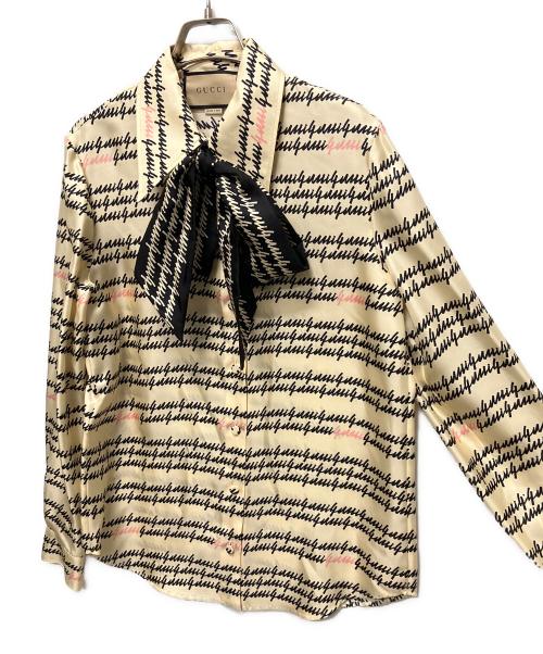 GUCCI（グッチ）GUCCI (グッチ) Gucci Script Print Silk Shirt アイボリー サイズ:40の古着・服飾アイテム