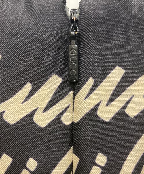 GUCCI（グッチ）GUCCI (グッチ) Script Print Silk Skirt ブラック サイズ:40の古着・服飾アイテム