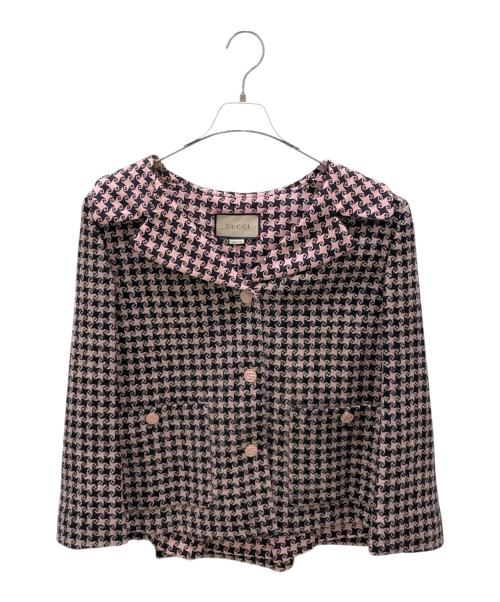 GUCCI（グッチ）GUCCI (グッチ) ハウンドトゥース ウール ジャケット ピンク サイズ:40の古着・服飾アイテム