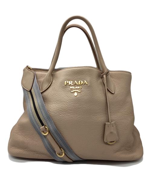 PRADA（プラダ）PRADA (プラダ) シボレザー2WAYトートバッグ ベージュの古着・服飾アイテム
