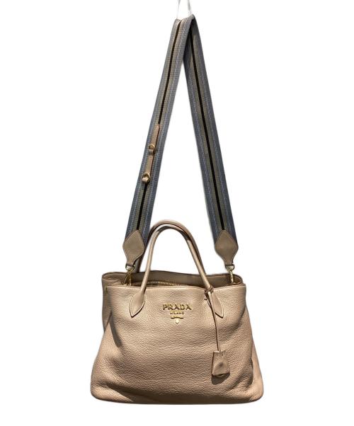 PRADA（プラダ）PRADA (プラダ) シボレザー2WAYトートバッグ ベージュの古着・服飾アイテム