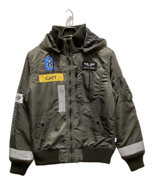 ALPHA（アルファ）ALPHA (アルファ) パッチドフーデッドリブジャケット オリーブ サイズ:Lの古着・服飾アイテム