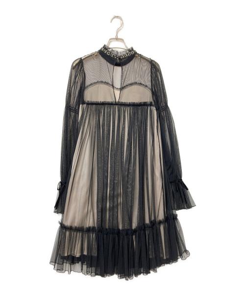 Sov.（ソブ）Sov. (ソブ) 袖リボンチュールワンピース ブラック サイズ:36の古着・服飾アイテム