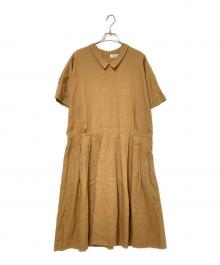 atelier naruse（アトリエナルセ）の古着「リネンバックボタン切替ワンピース」｜キャメル
