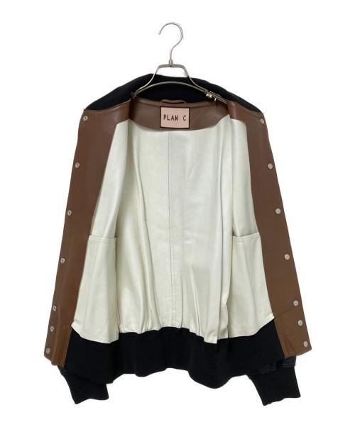 PLAN C（プランシー）PLAN C (プランシー) レザーパネルジャケット ブラウン サイズ:38の古着・服飾アイテム