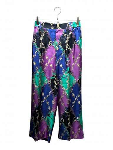 中古・古着通販】GUCCI (グッチ) シルクプリントパンツ パープル