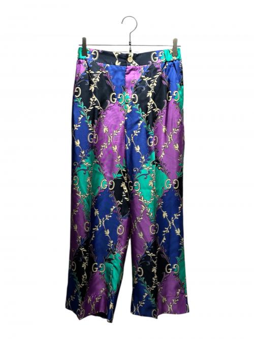 GUCCI（グッチ）GUCCI (グッチ) シルクプリントパンツ パープル サイズ:42の古着・服飾アイテム