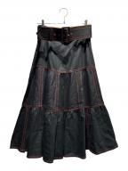 GUCCIグッチ）の古着「コントラストステッチベルトロングスカート」｜ブラック