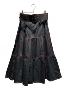 GUCCI（グッチ）の古着「コントラストステッチベルトロングスカート」｜ブラック