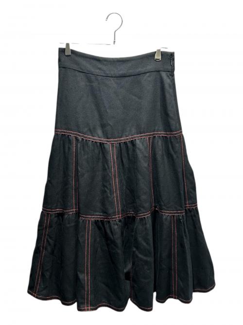 GUCCI（グッチ）GUCCI (グッチ) コントラストステッチベルトロングスカート ブラック サイズ:44の古着・服飾アイテム