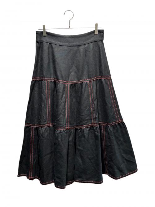 GUCCI（グッチ）GUCCI (グッチ) コントラストステッチベルトロングスカート ブラック サイズ:44の古着・服飾アイテム