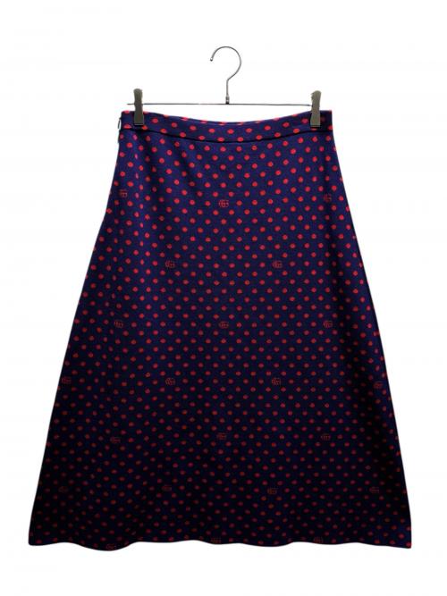 GUCCI（グッチ）GUCCI (グッチ) ニットスカート/ドット/GG ネイビー/レッド サイズ:XLの古着・服飾アイテム