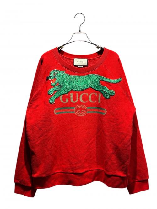 GUCCI（グッチ）GUCCI (グッチ) タイガー刺繍スウェット レッド サイズ:Mの古着・服飾アイテム