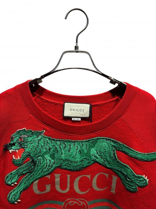GUCCI（グッチ）GUCCI (グッチ) タイガー刺繍スウェット レッド サイズ:Mの古着・服飾アイテム
