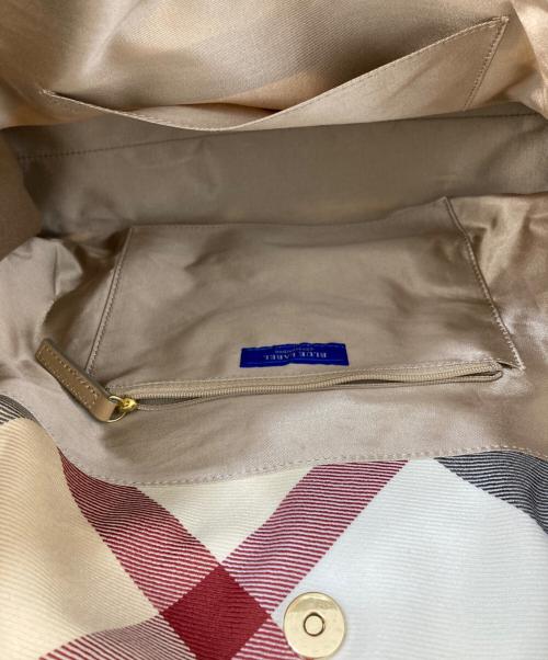 BLUE LABEL CRESTBRIDGE（ブルーレーベルクレストブリッジ）BLUE LABEL CRESTBRIDGE (ブルーレーベルクレストブリッジ) チェックギャザートートバック ベージュ×ブラックの古着・服飾アイテム