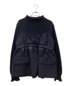 sacaiサカイ）の古着「Wool Knit×Chalk Stripe Pullover」｜ブラック