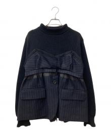 sacai（サカイ）の古着「Wool Knit×Chalk Stripe Pullover」｜ブラック