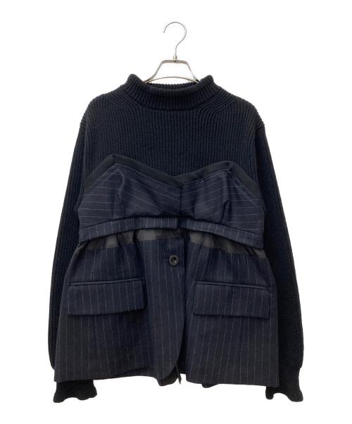 sacai（サカイ）sacai (サカイ) Wool Knit×Chalk Stripe Pullover ブラック サイズ:2の古着・服飾アイテム