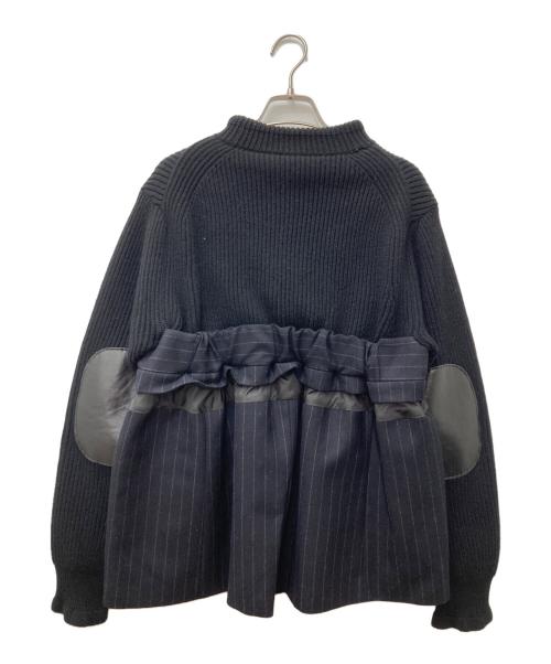 sacai（サカイ）sacai (サカイ) Wool Knit×Chalk Stripe Pullover ブラック サイズ:2の古着・服飾アイテム