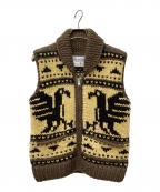 KANATAカナタ）の古着「イーグルデザイン カウチンニットベスト」｜ブラウン