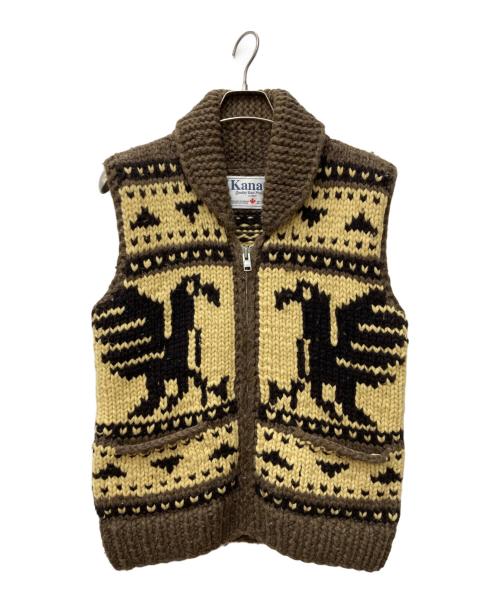 KANATA（カナタ）KANATA (カナタ) イーグルデザイン カウチンニットベスト ブラウン サイズ:Freeの古着・服飾アイテム