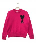 AMI Alexandre Mattiussiアミアレクサンドルマテュッシ）の古着「ハートロゴクルーネックニット」｜ショッキングピンク