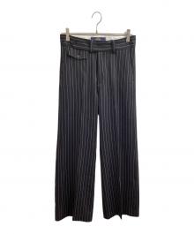 SHIKITARI（シキタリ）の古着「STRIPE FLARE SLACKS / ストライプフレアスラックス」｜ブラック×ホワイト