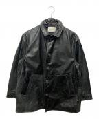 MAISON SPECIALメゾンスペシャル）の古着「Buffalo Crack Leather Dress-Over Car Coat」｜ブラック