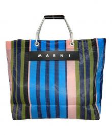 MARNI（マルニ）の古着「フラワーカフェ トートバッグ」｜ブルー×ピンク×グリーン