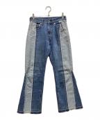 BEAUTY&YOUTHビューティーアンドユース）の古着「コットンデニム フレア リメイクパンツ」｜インディゴ