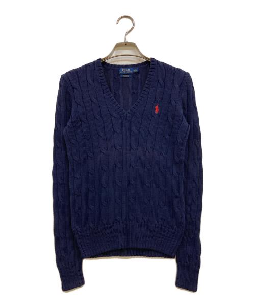 POLO RALPH LAUREN（ポロ・ラルフローレン）POLO RALPH LAUREN (ポロ・ラルフローレン) Vネックケーブルニット ネイビー サイズ:XSの古着・服飾アイテム