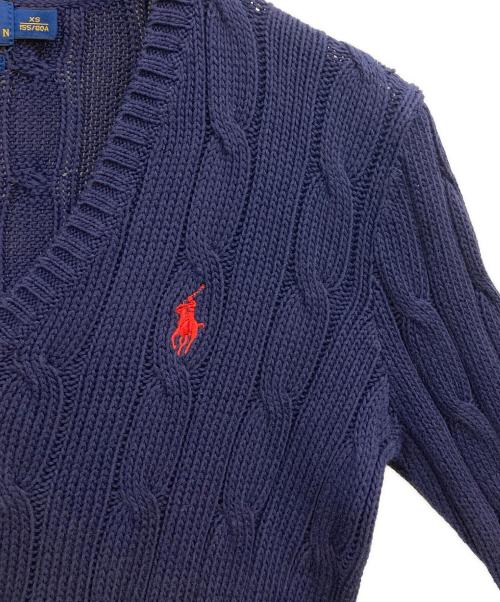 POLO RALPH LAUREN（ポロ・ラルフローレン）POLO RALPH LAUREN (ポロ・ラルフローレン) Vネックケーブルニット ネイビー サイズ:XSの古着・服飾アイテム