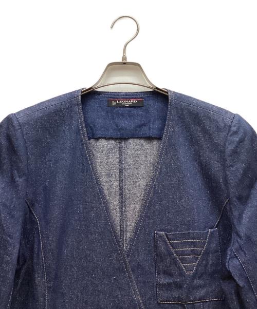 LEONARD（レオナール）LEONARD (レオナール) ノーカラーシルクデニムジャケット インディゴ サイズ:13ARの古着・服飾アイテム
