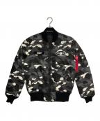 A BATHING APE×ALPHA INDUSTRIESア ベイシング エイプ×アルファインダストリーズ）の古着「Camo MA1 Bomber Jacket」｜ブラック