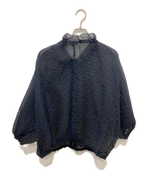 DRAWER（ドゥロワー）DRAWER (ドゥロワー) ジャガードブラウス ネイビー サイズ:36の古着・服飾アイテム