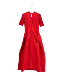 CFCL（シーエフシーエル）の古着「POTTERY SHORT SLEEVE CARDIGAN DRESS/ポッタリー ショートスリーブ カーディガン ドレス」｜レッド