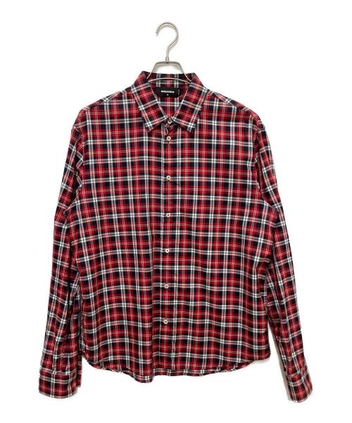 DSQUARED2（ディースクエアード）DSQUARED2 (ディースクエアード) バックプリントチェックシャツ レッド×ネイビー サイズ:48の古着・服飾アイテム