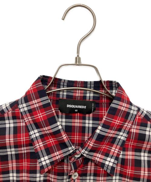 DSQUARED2（ディースクエアード）DSQUARED2 (ディースクエアード) バックプリントチェックシャツ レッド×ネイビー サイズ:48の古着・服飾アイテム