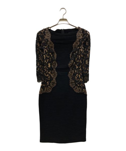 TADASHI SHOJI（タダシ ショージ）TADASHI SHOJI (タダシ ショージ) ボーダーレースワンピース ブラック サイズ:XSの古着・服飾アイテム