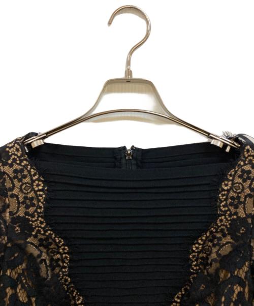 TADASHI SHOJI（タダシ ショージ）TADASHI SHOJI (タダシ ショージ) ボーダーレースワンピース ブラック サイズ:XSの古着・服飾アイテム