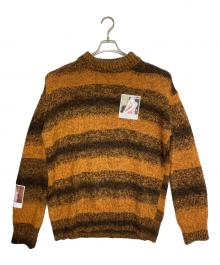 RAF SIMONS（ラフシモンズ）の古着「Striped Roundneck Sweater With Polaroids」｜オレンジ