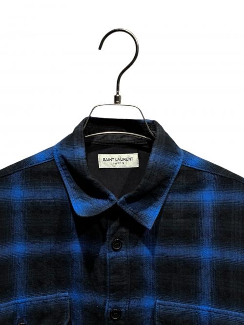 Saint Laurent Paris（サンローランパリ）Saint Laurent Paris (サンローランパリ) オンブレチェックシャツ ブルー×ブラック サイズ:XLの古着・服飾アイテム